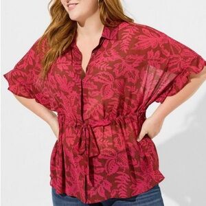 Torrid NEW Blouse 2X 18-20 Chiffon Dolman  Coastal Office Casual Romantic Travel